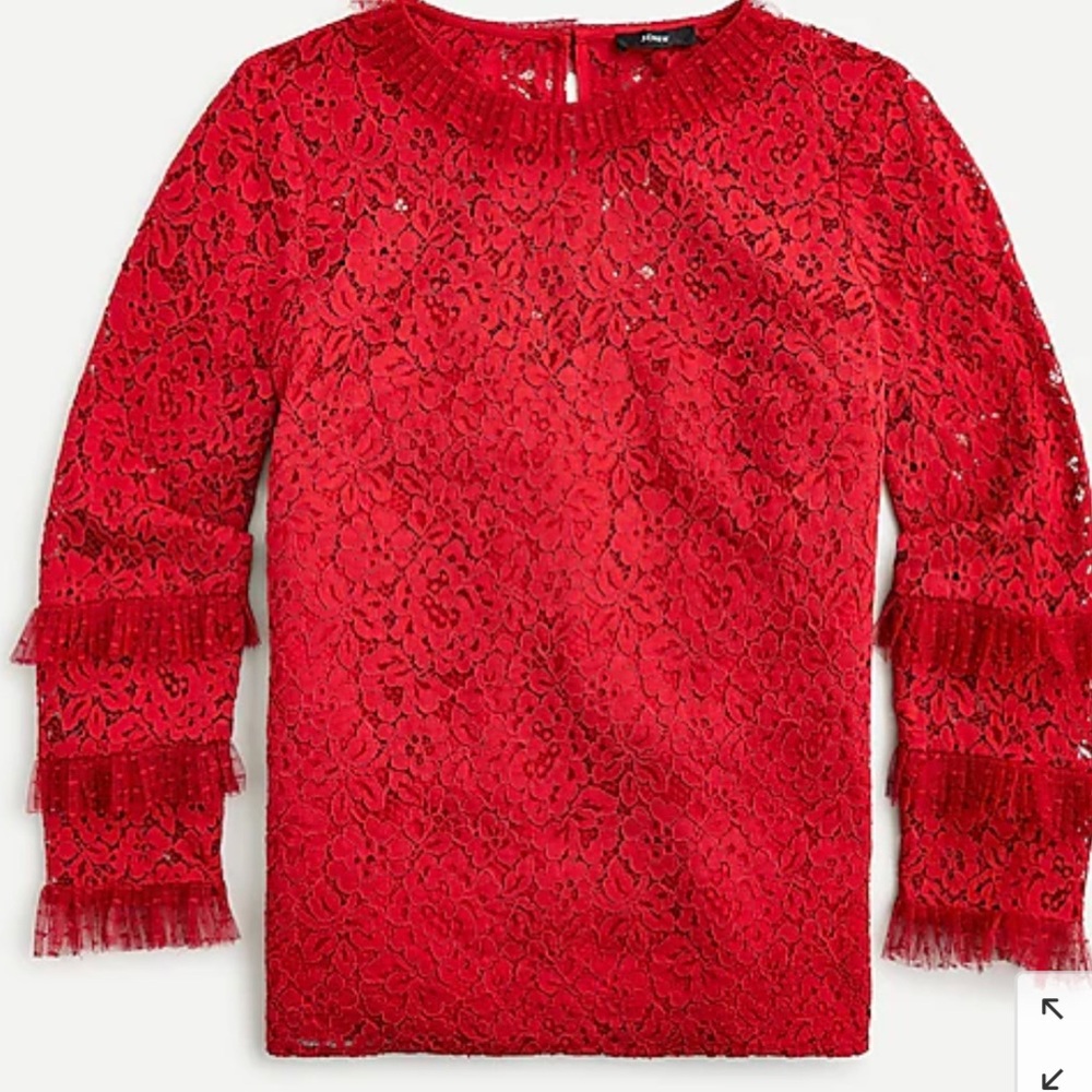 NWT J. Crew ❤️ Lace Top with Tulle Ruffle ❤️ VALENTINES DAY